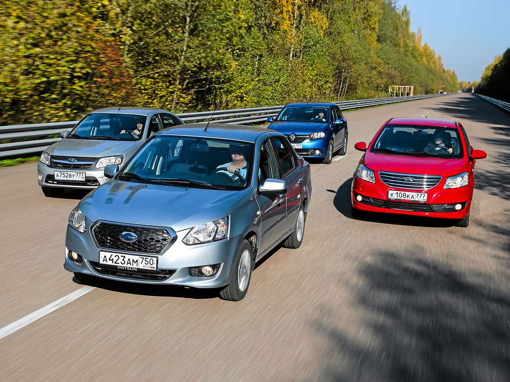 Учасники нашого порівняльного тест-драйву - Lada Granta Liftback, Datsun on-DO, Renault Logan, Chery Bonus 3