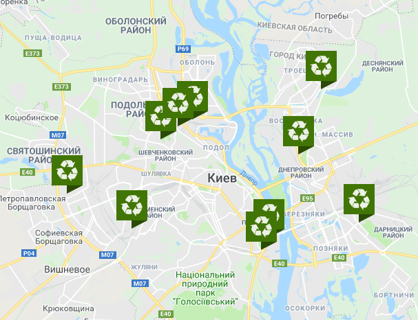 Карту з пунктами збору шин можна знайти на офіційному сайті Київзеленбуду
