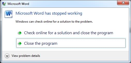 Зазвичай, коли виникає помилка зупинена робота, у вас є два доступних опції, які з'являються, коли з'являється повідомлення про помилку, або ви перевіряєте рішення в режимі онлайн, або закриваєте програму
