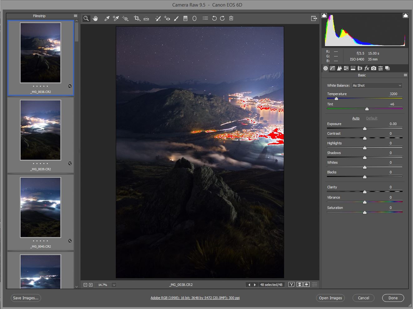 Потім я експортував всі ці зображення як 16-бітні файли tiff і перетягнув їх на PTGui для зшивання