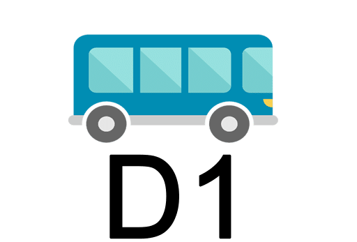 Навчання на категорію D1 дозволяє отримати дозвіл на перевезення пасажирів в автобусах, в яких кількість місць для сидіння, крім сидіння водія, не перевищує 16, а також склад транспортних засобів з тягачем категорії D1 та причепом, повна маса якого не перевищує 750 кг