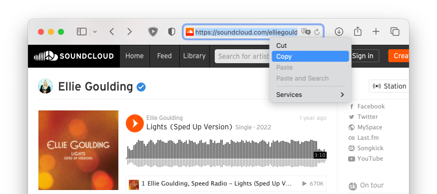 Відкрийте в браузері трек SoundCloud і скопіюйте посилання на нього в буфер обміну