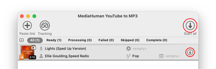 Якщо список містить кілька треків, то можна натиснути кнопку Запустити всі