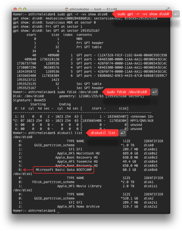За всіма трьома командам «Термінал» видасть приблизно таку інформацію: