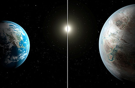 Kepler-452b - на 83% пхожая на Землю екзопланета, від пізнання якої нас відділяють 14 століть   Планети Земля (зліва) і Kepler-452b