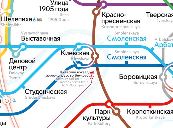Київський вокзал на карті метро Москви: