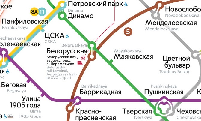 Білоруський вокзал на карті метро Москви: