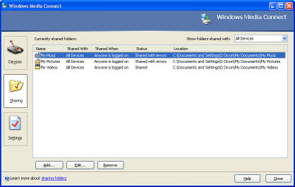 Обмін файлами за допомогою Windows Media Connect