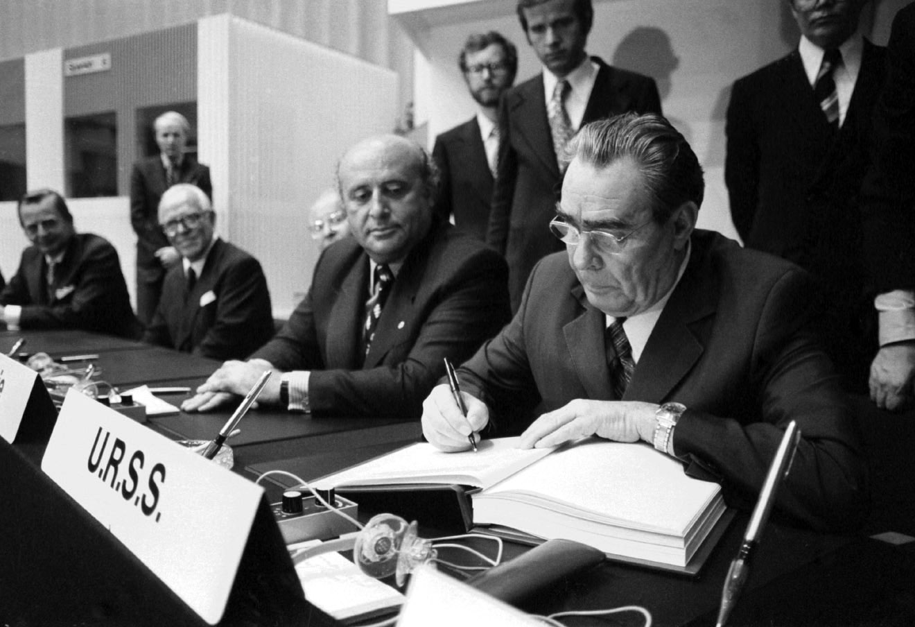 Генеральний секретар ЦК КПРС Леонід Брежнєв на нараді з безпеки і співробітництва в Фінляндії, 1975 рік